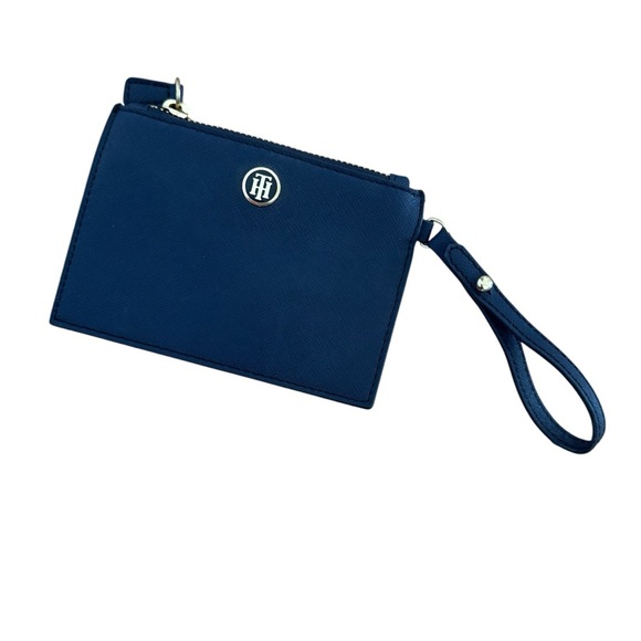 Tommy Hilfiger Navy Blue Leather Wristlet Coins Card Wallet Small - Picture 1 of 5